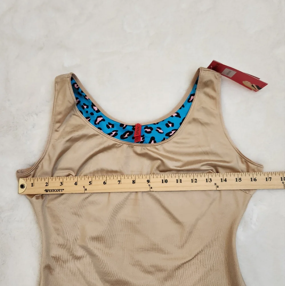 Spanx Shapewear Top Gold with Interior Blue Cheetah Print Size 1X